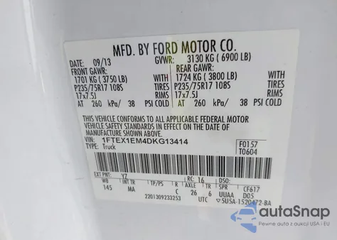 2013 Ford F-150 Xlt z USA, uszkodzony, nr VIN 1FTEX1EM4DKG13414